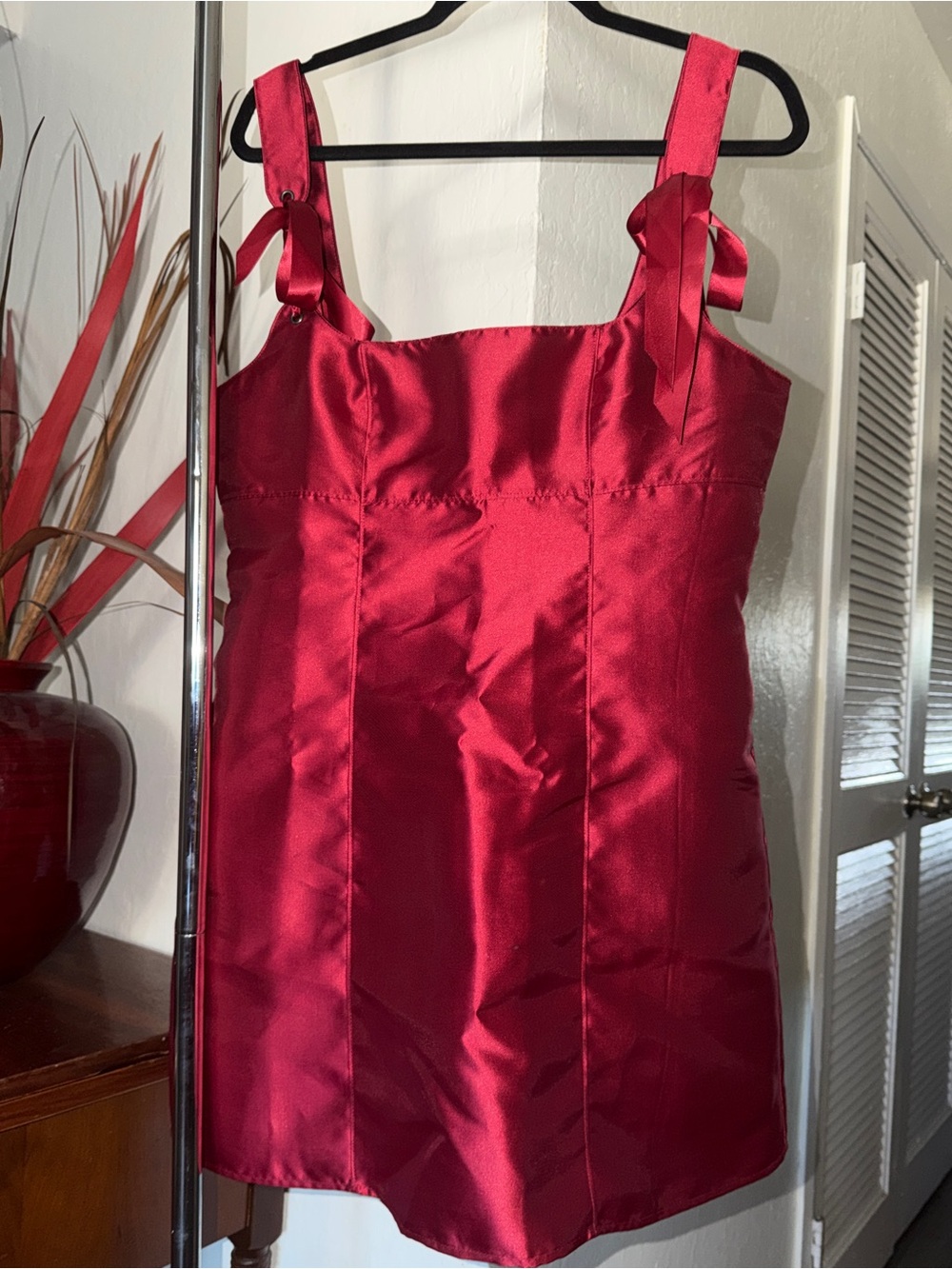 Dollskill - Current Mood Girls Crimson Satin Dress with Ribbon Straps